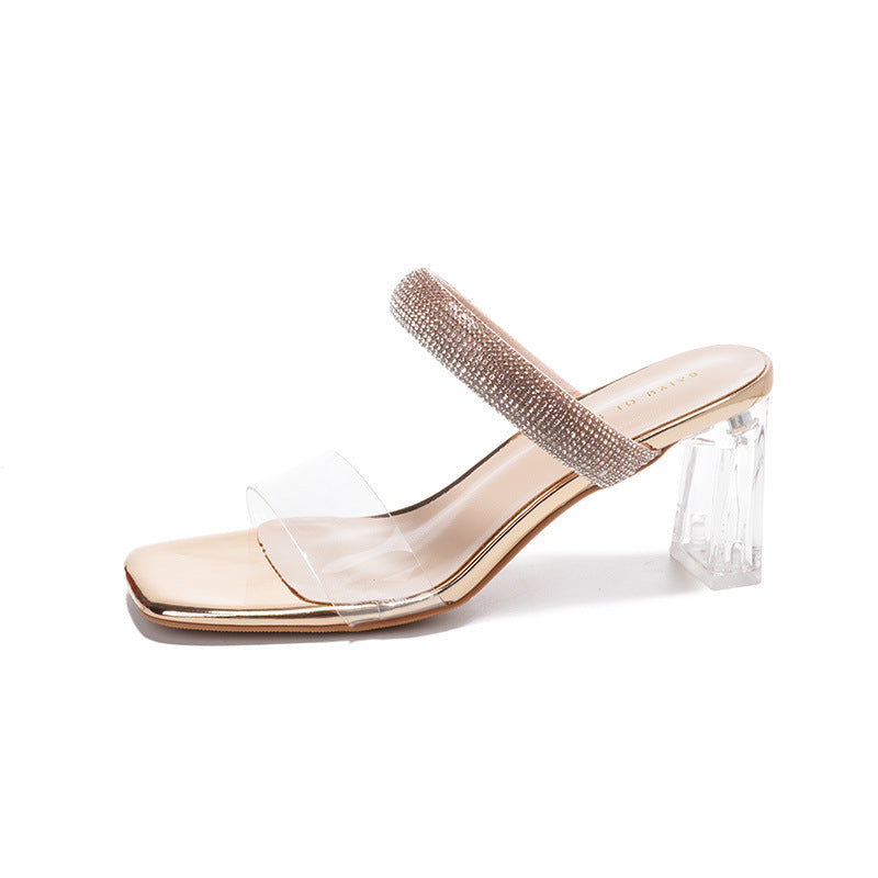 Dame Elegant med strass dekoreret blokhæls Mules Stilla