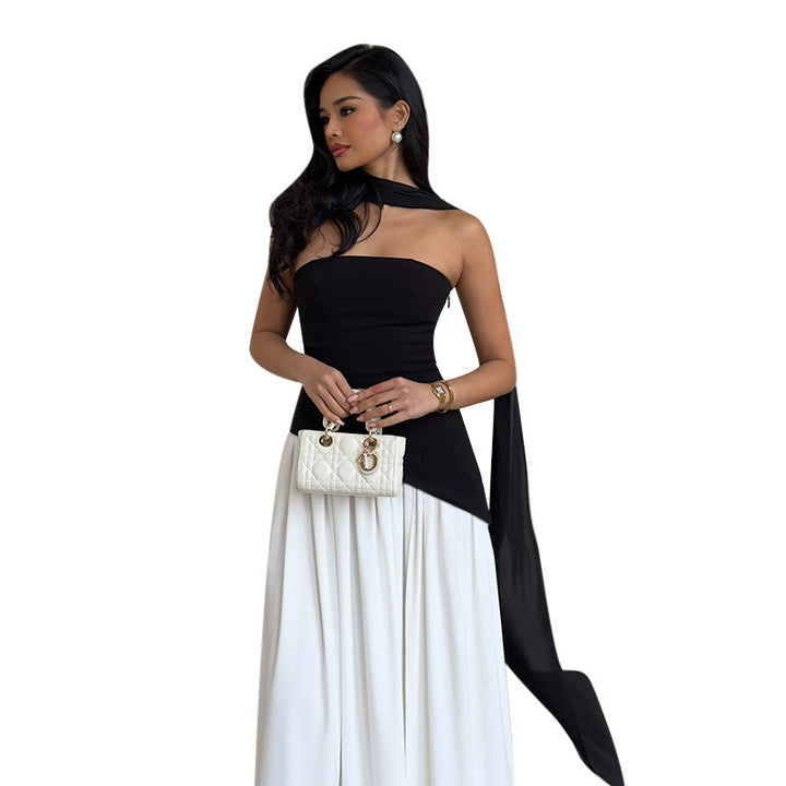 Dame Elegant Strapless Top med Flydende Sjalsdetalje Stilla