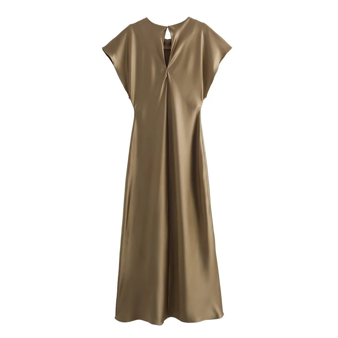 Stilla | Luminous Satin Feel Uden Ærmer Midi Kjole