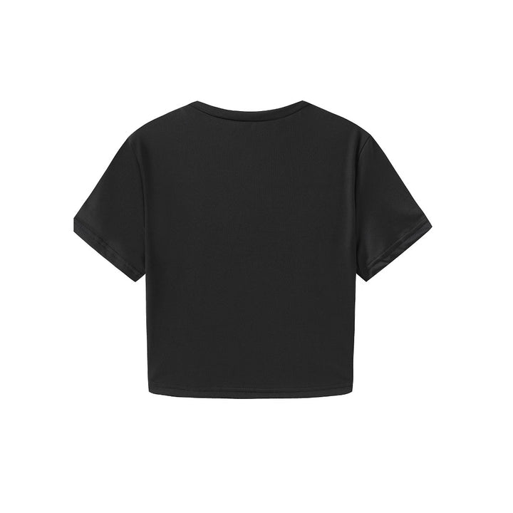 Dame Crop-T-shirt med iøjnefaldende tryk og tætsiddende design Skovae
