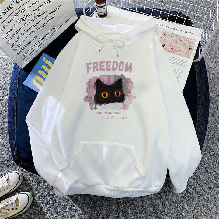 Kvinders hættebluse med kreativ kat design Skovae