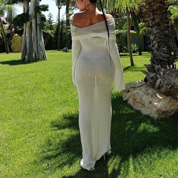 Dame Figurtilpasset Aftenkjole med Off-Shoulder Design og lange Ærmer Stilla