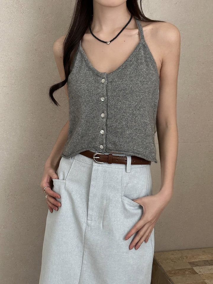 Femme Knap-Op Strik Crop Top Stilla
