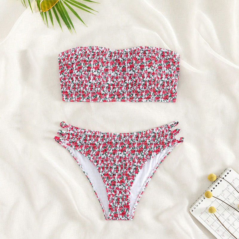 Dame Bandeau-Bikini-sæt med elastisk flæse-design og justerbare stropper Skovae