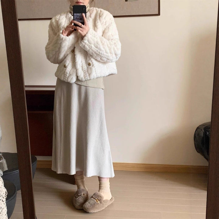 Damer Fluffy Cardigan med Guldknap Detaljer Stilla