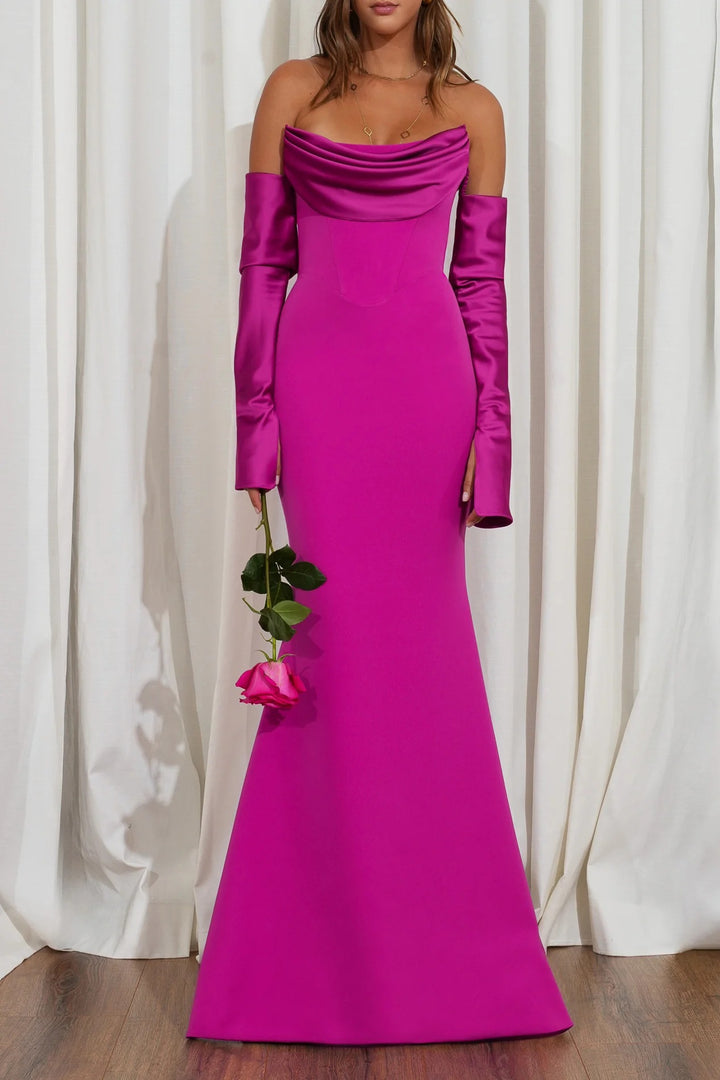 Dame Elegant Havfrue-Kjole med off-shoulder Design og lange ærmer Skovae