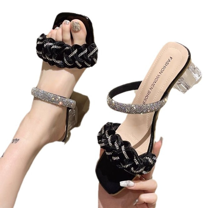 Damer Elegante Plateau-Sandaletter med glitrende strassdetaljer og flettet design Stilla