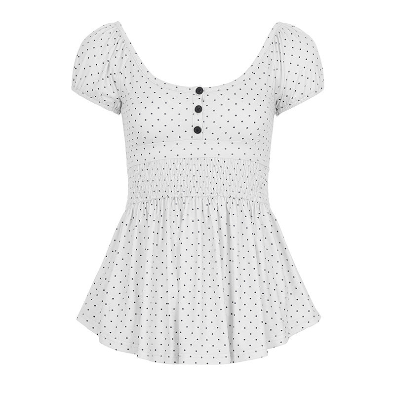 Dame Legende Polka Dots Top med Rynker og Knaplukning Skovae