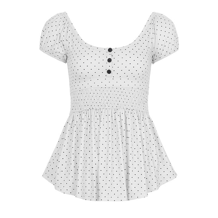 Dame Legende Polka Dots Top med Rynker og Knaplukning Skovae