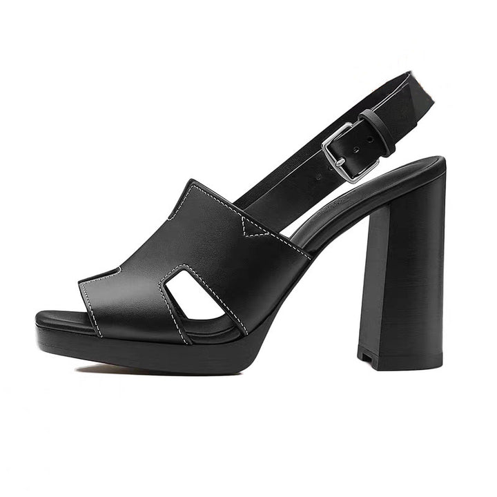 Dame Chunky Hælet Slingback Sandaler med Cut-Out Design Stilla