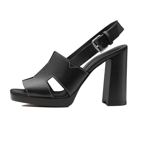 Dame Chunky Hælet Slingback Sandaler med Cut-Out Design Stilla
