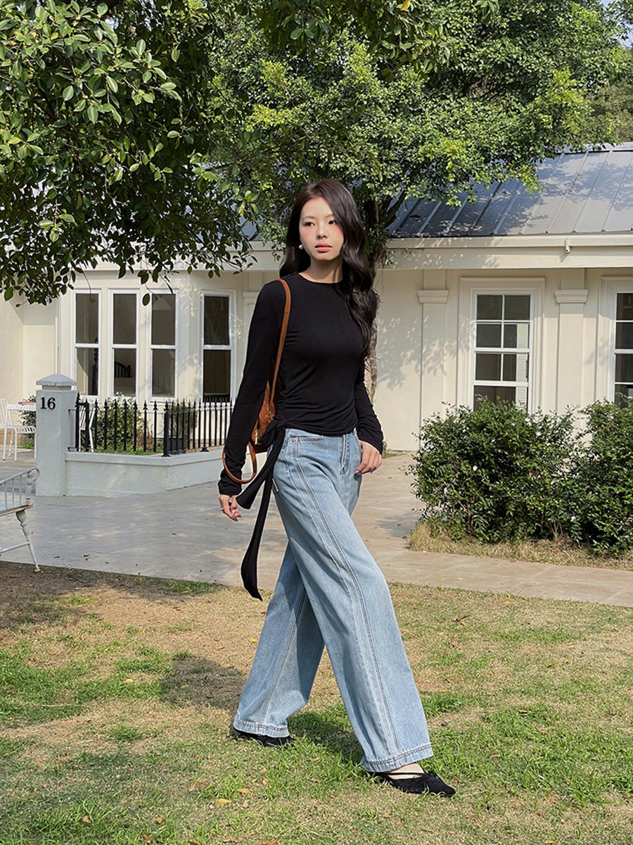 Dame Longsleeve Shirt med elegant rund halsudskæring og figursyet snit Stilla