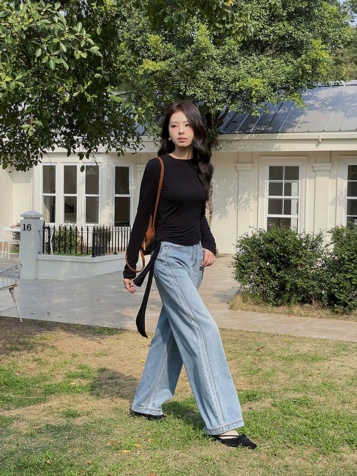 Dame Longsleeve Shirt med elegant rund halsudskæring og figursyet snit Stilla