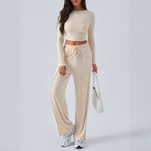 Dame sæt af elastisk crop-top og løstsiddende joggingbukser Stilla