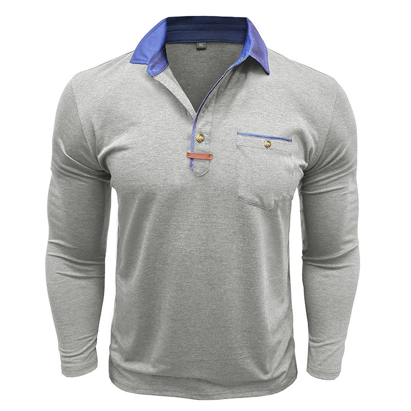Herrer Langærmet-Henley-Shirt med stilfuld kontrastkrave og elegant brystlomme Stilla