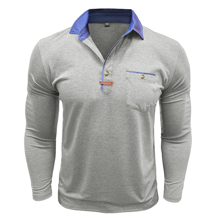 Herrer Langærmet-Henley-Shirt med stilfuld kontrastkrave og elegant brystlomme Stilla