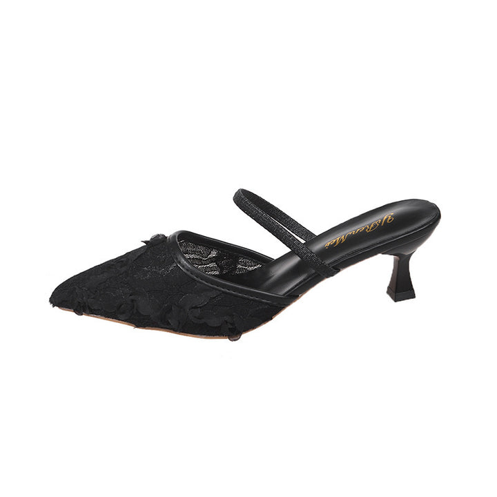 Dame Snøre-Spidse Slingback Pumps med blomstermotiver Stilla