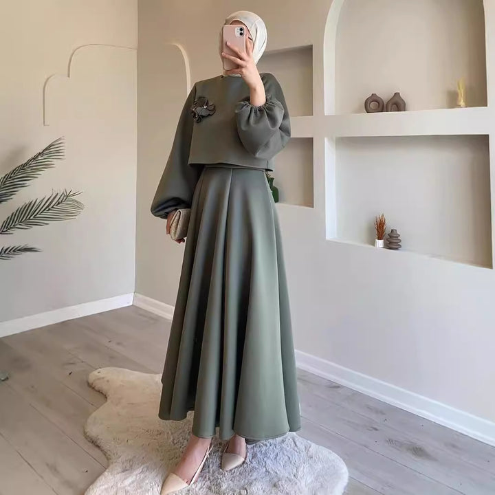 Dame Elegant Maxikjole med puffærmer og floralt detalje Stilla
