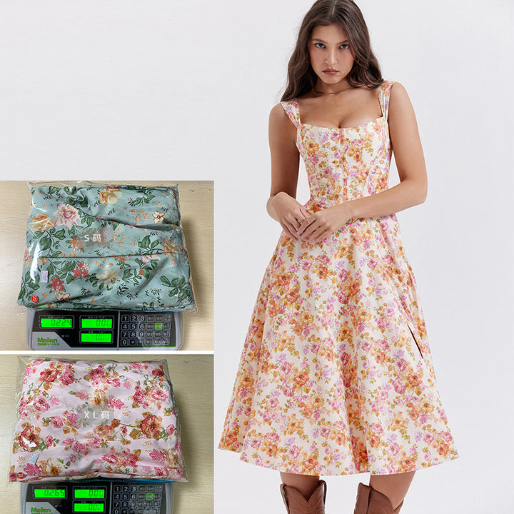 Dame maxi kjole med off-shoulder design og blomsterprint Skovae
