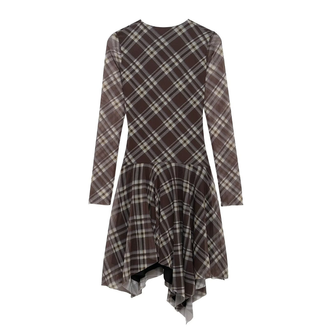 Dame Langærmet Asymmetrisk Kjole med Rynkning Stilla