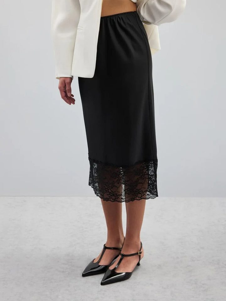 Dame elegant satin nederdel med blomster spids detaljer Skovae