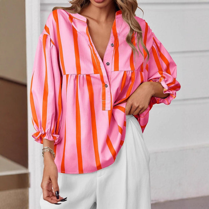 Dame oversized Bluse med stribemønster og knapliste Stilla