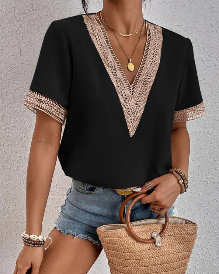 Dame Elegant V-Ausschnitt Spidser Bluse Stilla
