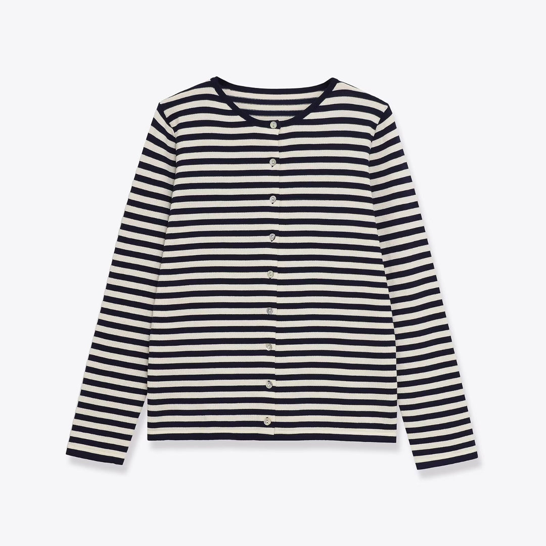 Dame stribet cardigan med knaplukning Stilla