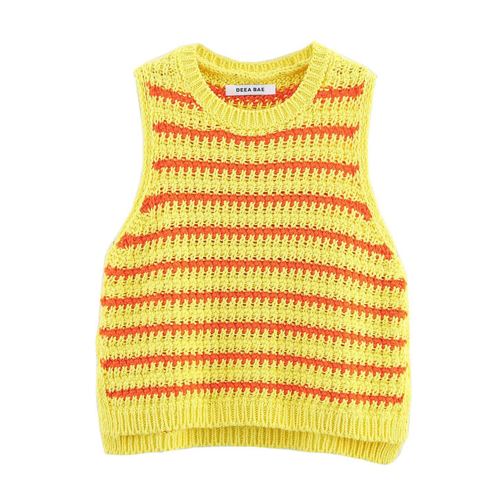 Femme Strikket Ærmeløs Crop Top med Stribemønster Stilla