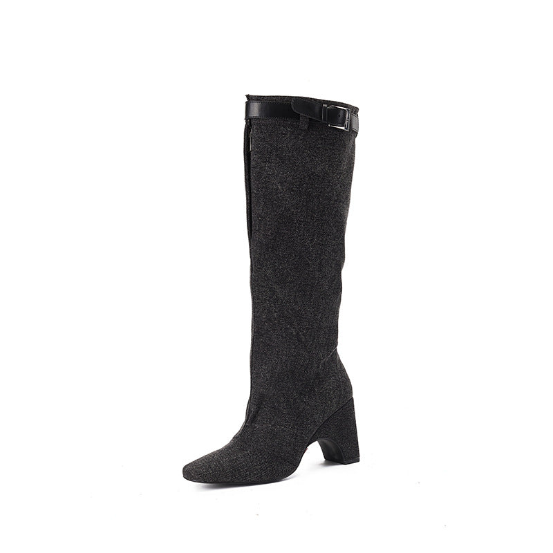 Femme High-Cut Denim Over-knæ Stiletto Støvler Stilla