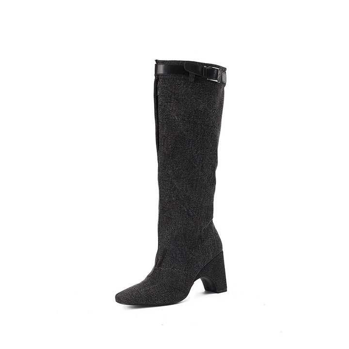 Femme High-Cut Denim Over-knæ Stiletto Støvler Stilla