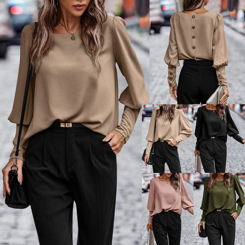 Dame Elegant Bluse med Puffærmer og afslappet snit Stilla