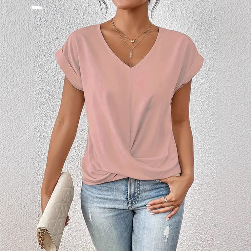 Damer elegant V-udskæring bluse med afslappet drapering Skovae
