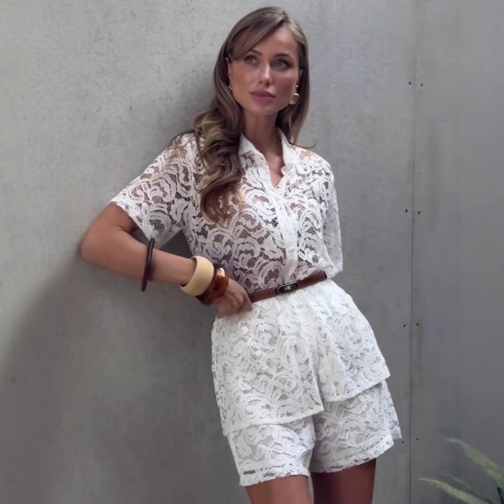 Damer Elegant og luftigt spidsetop- og shorts-sæt Stilla