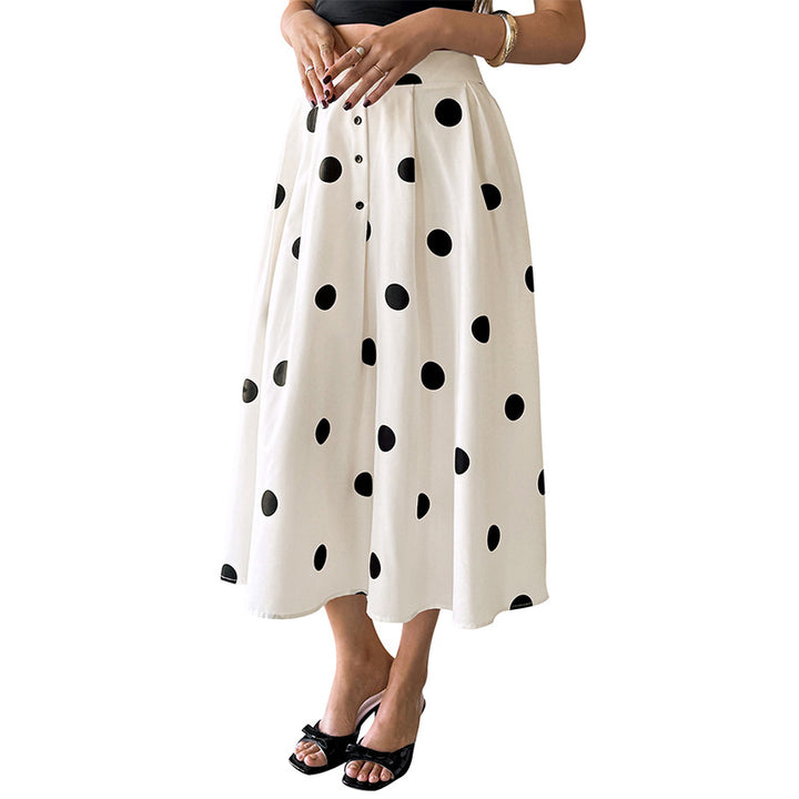 Dame Polka Dot A-Linie Midi-Nederdel med justerbar talje Stilla