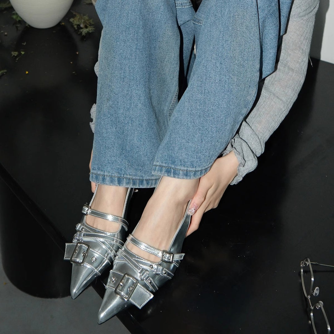 Dame Elegant Spids Tå Slingback Højhælede Sko med dekorativt Spænde-Detail Stilla