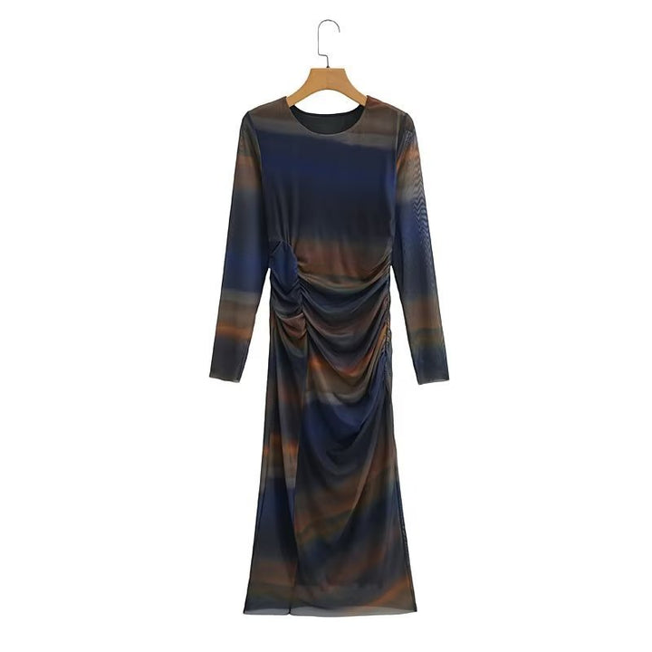 Damer Elegant V-hals kjole med raffineret draperingsdesign og lange ærmer Stila