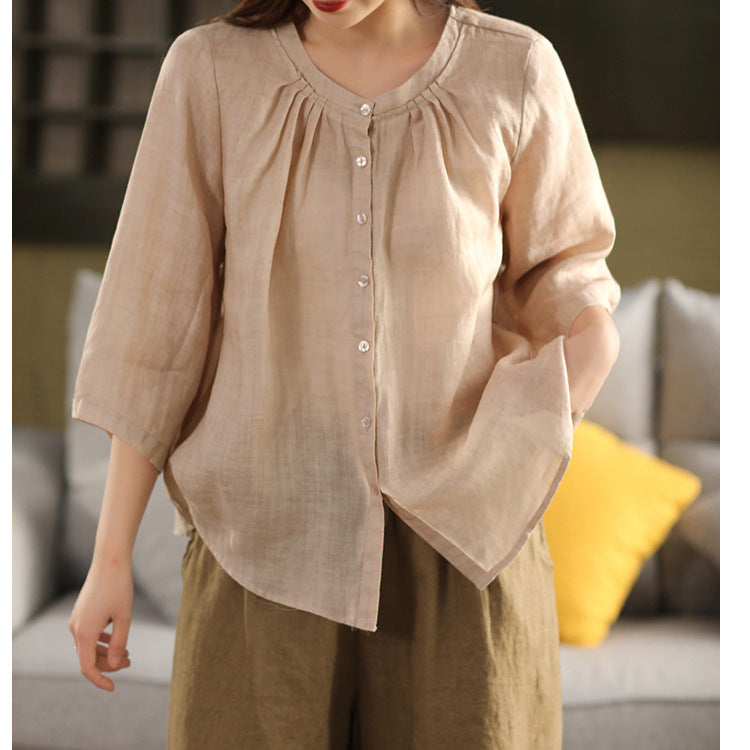 Femme let Button-Down skjorte med rynket detalje Stilla