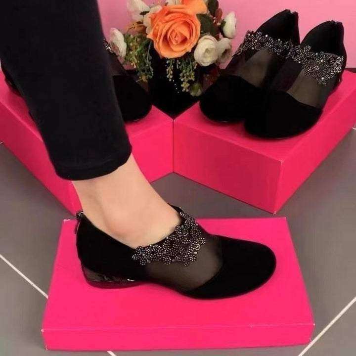 Dame elegante ballerinas med gennemsigtig indsats og glitrende perle-detaljer Stilla