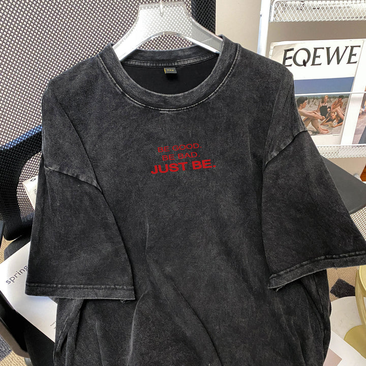 Damer afslappet oversized T-shirt med kreativ tekst og struktureret bomuldsstof Stilla