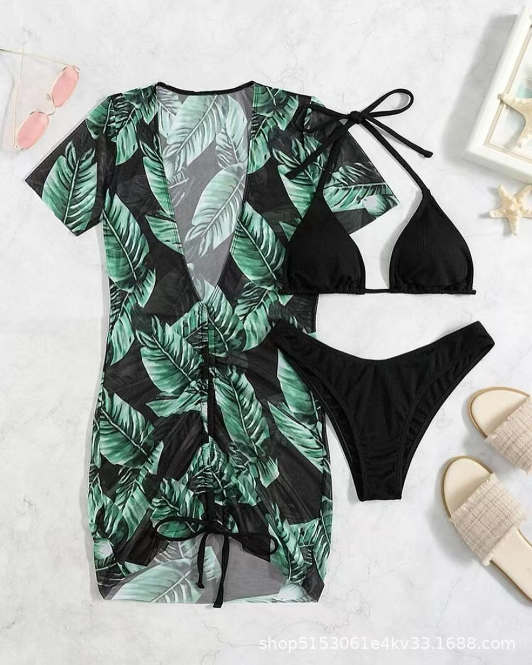 Dame Bikiniset med let, åndbart Cover-Up og justerbare stropper Stilla