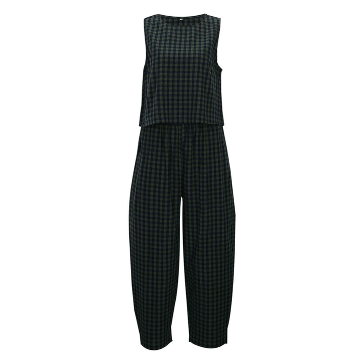 Dame komfortabel jumpsuit med ternet mønster og bredt skårne ben Stilla