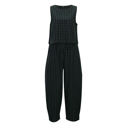 Dame komfortabel jumpsuit med ternet mønster og bredt skårne ben Stilla