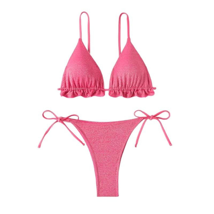 Dame Glitrende Triangel-Bikini med Flæsedetaljer Stilla