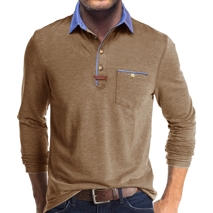 Herrer Langærmet-Henley-Shirt med stilfuld kontrastkrave og elegant brystlomme Stilla