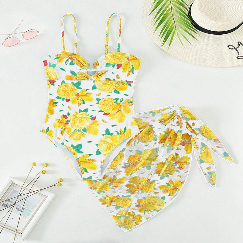 Dame Floral Print Éntpiece Badedragt med matchende Cover-Up Stilla