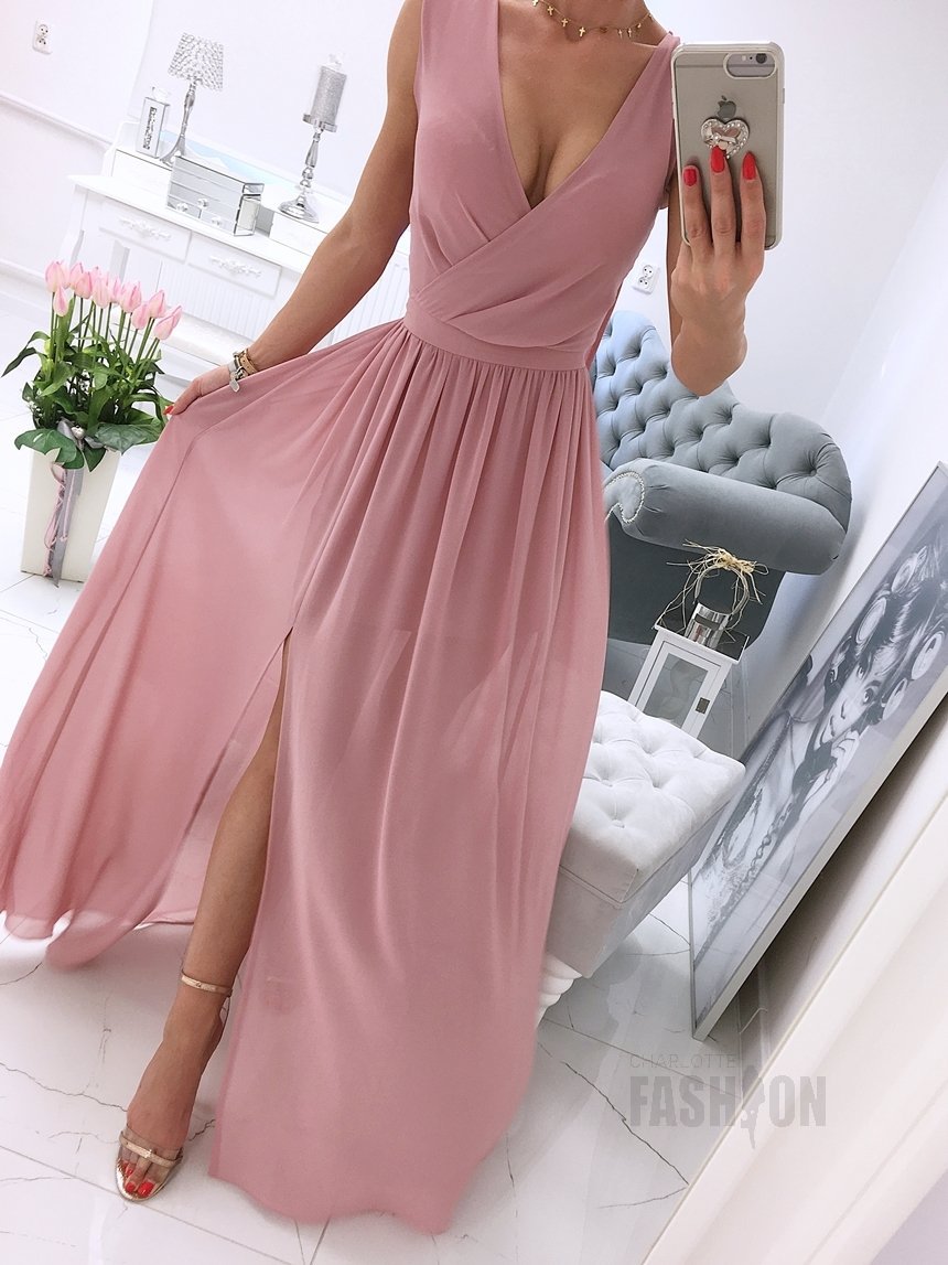 Dame Maxikjole med elegant vikledesign og sidet split Stilla