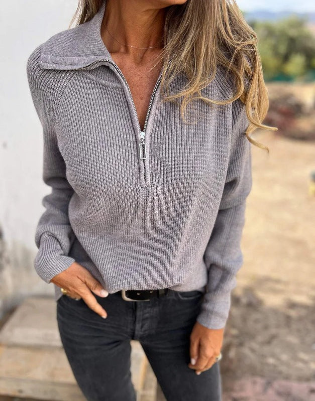 Kvindernes sporty sweater med høj lynlås og ribbet struktur Stilla