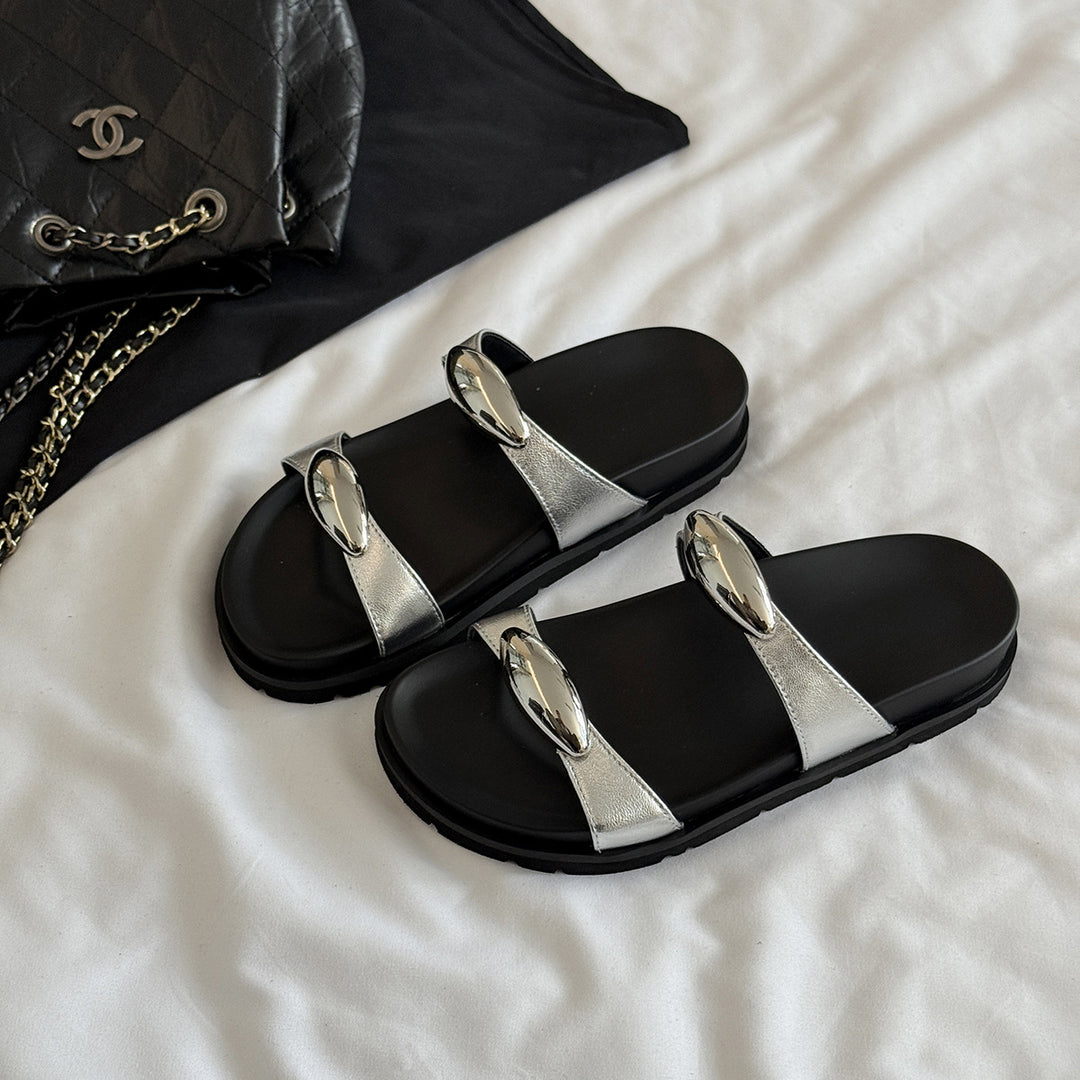 Femme Elegant Triple-Rem Strap Slide Sandaler Stilla