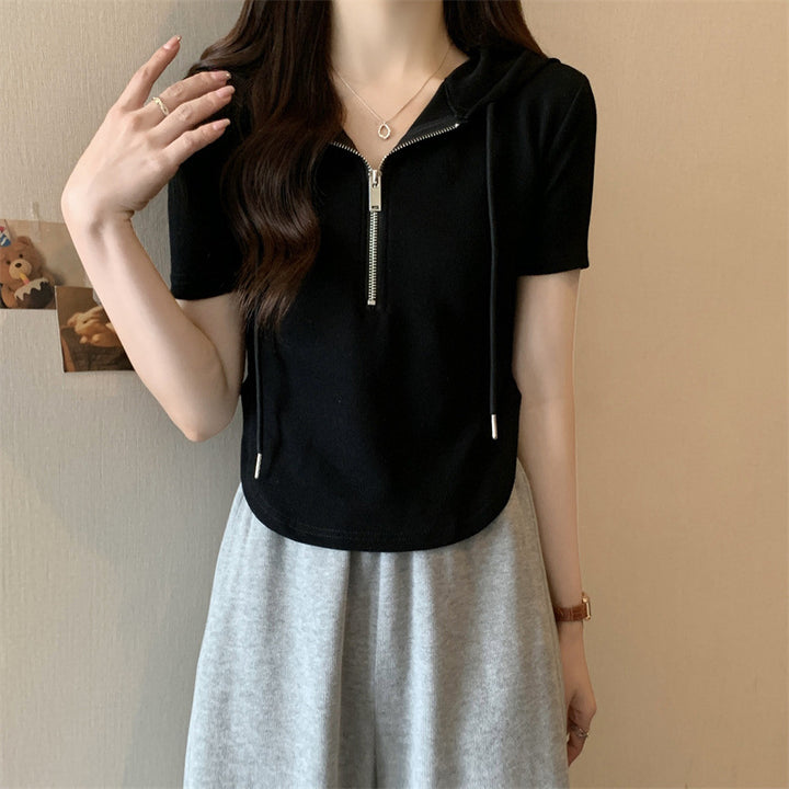Dame Fritid Zip-Up Korteærmet Hoodie Top Stilla